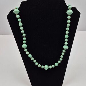 Boho Chic Mint Green Beaded Necklace 36" Gold Tone Spacer Statement Jewelry VTG